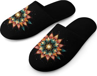 Generic Colorful Psychedelic Mens Flannel Slipper Soft Non Slip House Shoes Comfy Winter Warm Indoor Outdoor Slippers