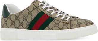 Gucci Mens Gg Supreme Fabric Ace Sneakers Beiebonyvrvgreen