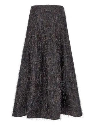 PESERICO Metallic-Frayed Midi Skirt - Charcoal