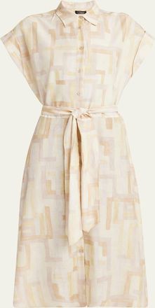 Kiton Abstract Watercolor Belted Dress