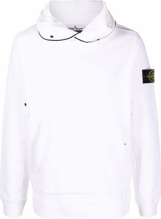 Stone Island contrast-piping badge hoodie - men - Cotton/Cotton - S - White