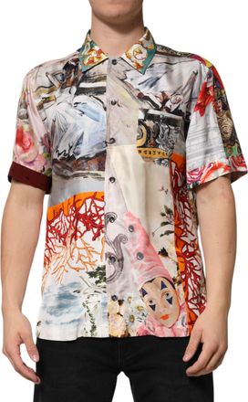 Dolce & Gabbana Mens Multicolor Shell Print Hawaii Casual Shirt Silk