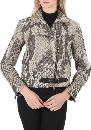 Roberto Cavalli Macro Python Print Cloquet Biker Jacket, Brand Size 40 ( US Size 6 )