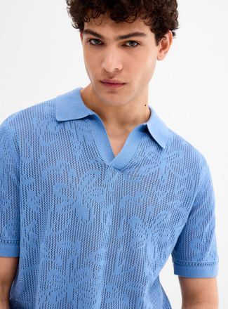 Le 31 Mens Pointelle-pattern knit Johnny collar polo