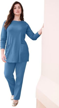 Roaman's Snap Button Boatneck Soft Knit Tunic in Dusty Indigo at Nordstrom, Size 20