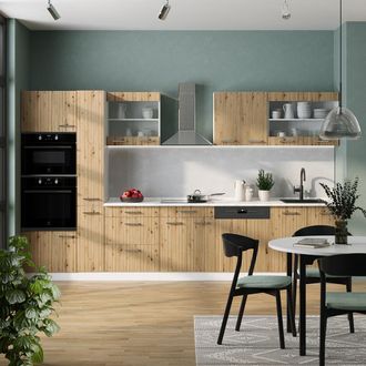 Vicco Mueble De Cocina R-line, Roble Artesanal/blanco, 350 Cm Con Armario Alto, Et Antracita