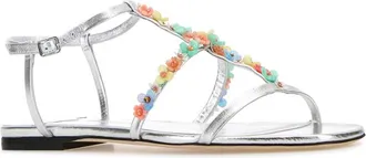 Jimmy Choo London Womens Gwyn Daisy Sandal Silver Nappa Leather