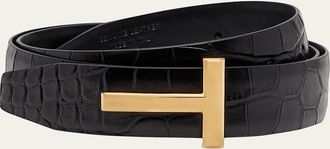 Tom Ford T Buckle Croc-Embossed Patent Belt