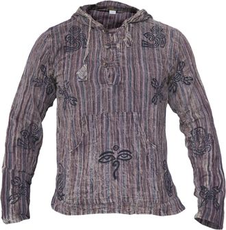 Gheri Mens Stonewashed Cotton Full Sleeve Stamped Symbols Festival Hoodies Brown XXX-Large