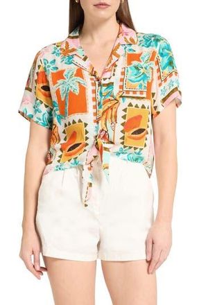 Caribbean Joe Crinkle Tie Front Top in Beige Multi at Nordstrom Rack, Size X-Large