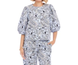 Karen Kane Puff Sleeve Button Front Top In Paisley