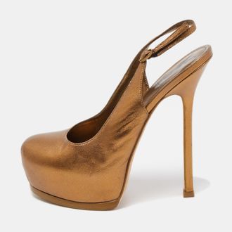 Saint Laurent Saint Laurent Metallic Leather Tribtoo Slingback Pumps Size 38.5