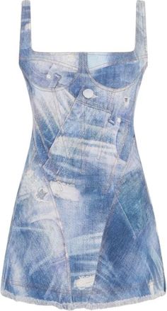 Roberto Cavalli Kleedjes, Dames, Blauw, S, Denim, Denim Patch Print Mini Jurk