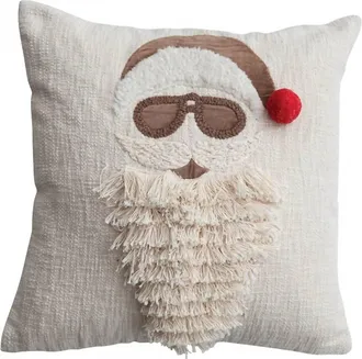 Creative Co-op Square Pillow With Embroided Image In Beige