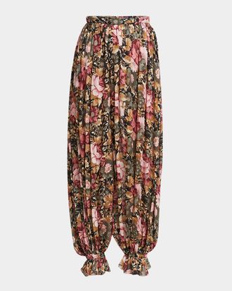 Chlo&eacute; Floral Pleated Silk Pants