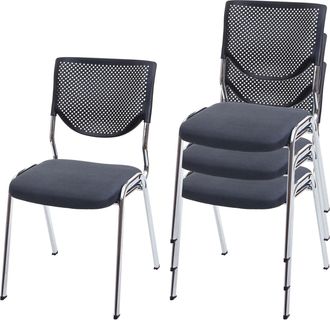 Hhg Hhg - Juego De 4 Sillas De Visita T401, Silla De Conferencia Apilable, Tela/textil, Asiento Gris Oscuro, Patas Cromadas