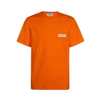 Msgm T-Shirts, male, Orange, XL, Logo Detail Cotton T-shirt