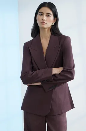Nordstrom Double-Breasted Linen Blend Blazer in Brown Roast at Nordstrom, Size Xx-Small