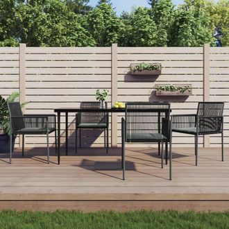 vidaXL Vidaxl - Set Comedor Jard&iacute;n 5 Pzas Y Cojines Acero Rat&aacute;n Sint&eacute;tico Negro