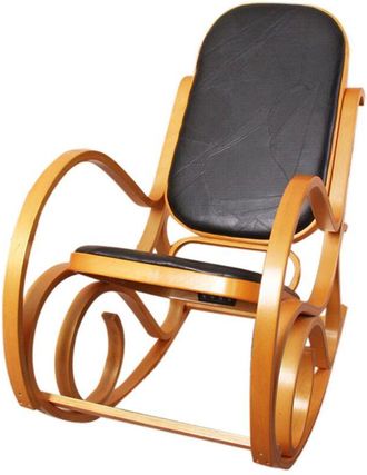 Hhg Sedia a dondolo classica elegante M41 legno chiaro seduta vera pelle nero