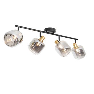 QAZQA Dise&ntilde;o Foco De Techo Inteligente Negro Con Dorado Y Cristal Ahumado 4 Luces Incl. 4 Wifi P45 - Zuzanna Vidrio /acero Alargada /esfera Adecuado Para Le