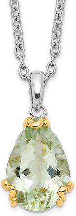 Diamond2Deal Sterling Silver with 14K Accent Rhodium-plated Green Quartz Pendant Necklace