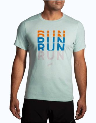 Brooks Distance Short Sleeve 2.0 Tee In Heather Grey Skies/run Repeat