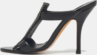 Gina Black Crystals And Leather Slide Sandals