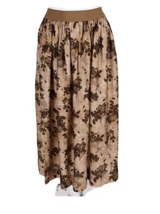 Uma Wang Beige Knee-Length Gathered Waist Floral Skirt