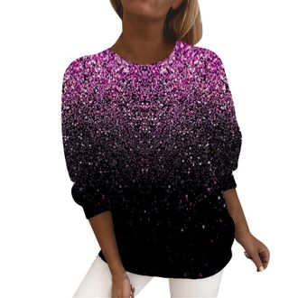 Generic Sequin Tops for Women UK Party Outfits Plus Size Long Sleeve Casual Crewneck Pullover Sweatshirts Loose Fit Fashion Designed Color Block Patchwork Bas