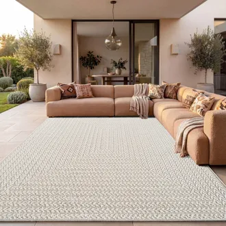 Paco Home Paco Home Alfombra Exterior Impermeable Balc&oacute;n Sala De Estar Boho Geom&eacute;trica Sisal Crema 120x170 Cm