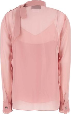 Gucci Womens Crepe Silk With Tie-Neck Blouse Pink Sweater