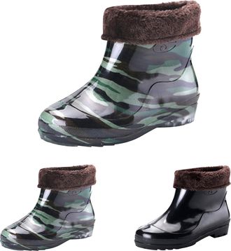 Generic Mens Rain Boots, Ankle Wellies Men Short Wellington Warm Plush Fur Lined Boots Waterproof Rubber Anti-Slip Garden Booties for Fishing Walk Mud Dogs Bo