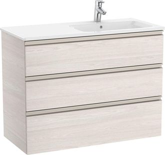 Roca Roca - Pack Unik Mueble Base De 3 Cajones + Lavabo A La Derecha The Gap Color: Fresno N&oacute;rdico