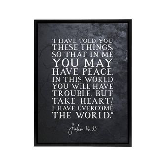 Artery8 John 16 33 Peace Take Heart I Have Bible Quote Framed Canvas Wall Art Print in Grey | Size: W24 x H32