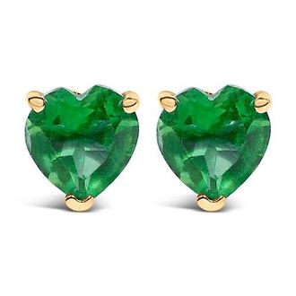 House of Brilliance 14K Gold 5MM Heart Cut Gemstone Solitaire Stud Earrings in Green Emerald | Yellow at Nordstrom