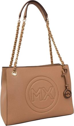 Max Studio Womens Pebble Grain Double Handle Chain Tote Bag In Tan