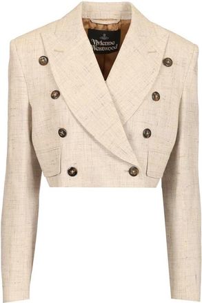 Vivienne Westwood Dubbelrijige Cropped Blazer - Dames - Blazers - Beige - M - Leer - Jassen