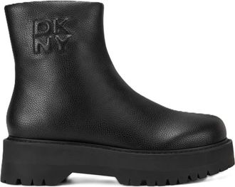 DKNY Binyamin Lug Bootie Met Rits - Dames - Enkellaarsjes - Zwart - 38 1/2 EU - Leer - Schoenen