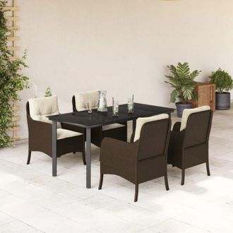 vidaXL Vidaxl - Set Comedor De Jard&iacute;n 5 Piezas Y Cojines Rat&aacute;n Sint&eacute;tico Marr&oacute;n