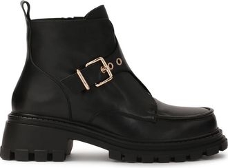 Kazar Leren laarzen met decoratieve gesp klep - Dames - Enkellaarsjes - Zwart - 39 EU - Leer - Schoenen