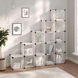 vidaXL Vidaxl Contenitore Cubo Portaoggetti Con 15 Cubi E Ante Trasparente Pp