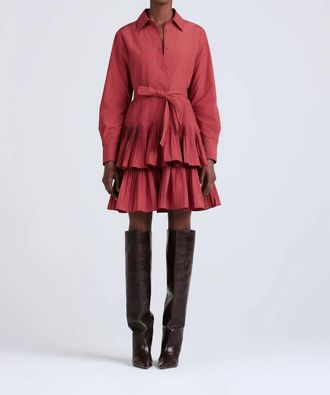 Derek Lam Sterling Long Sleeve Pleated Mini Dress In Rhubarb