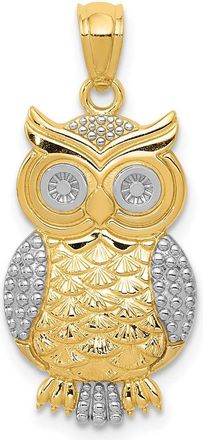 Diamond2Deal 10k Yellow Gold Rhodium Polished Textured Owl Pendant