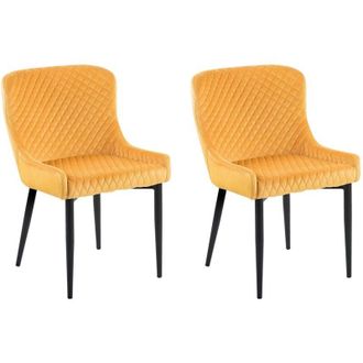 Beliani Beliani - Set di 2 Sedie da Pranzo Imbottite in Velluto Giallo Trapuntato Solano