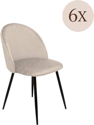 Dmora Dmora - Juego de 6 sillas Achito, Sillón tapizado en terciopelo, Silla de comedor acolchada, Asiento para reuniones, 51x54h82 cm, Gris claro