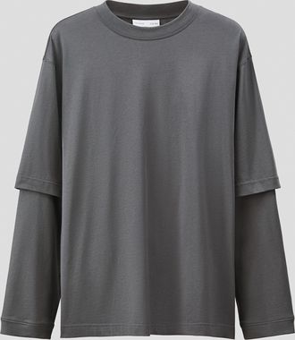 H&M Shirt aus Pima-Baumwolle im Lagenlook - Grau