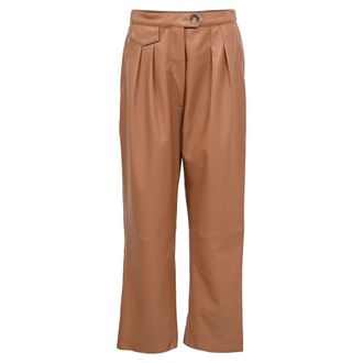Nanushka Mitsu High-Rise Pleated Trousers in Brown Faux Leather