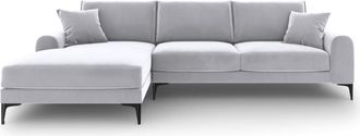 BLOOMINGLOFT Design Ecksofa Madara mit Samtbezug - Hellgrau