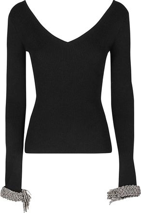 Giuseppe Di Morabito Kristal Gebreide Top - Dames - V-hals truien - Zwart - S - Truien & Vesten